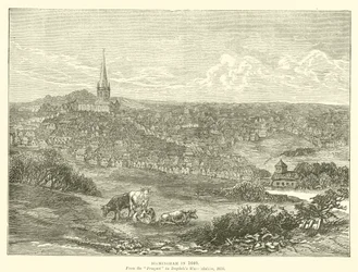 Birmingham im Jahr 1640, aus dem Prospect in Dugdales Warwickshire, 1656